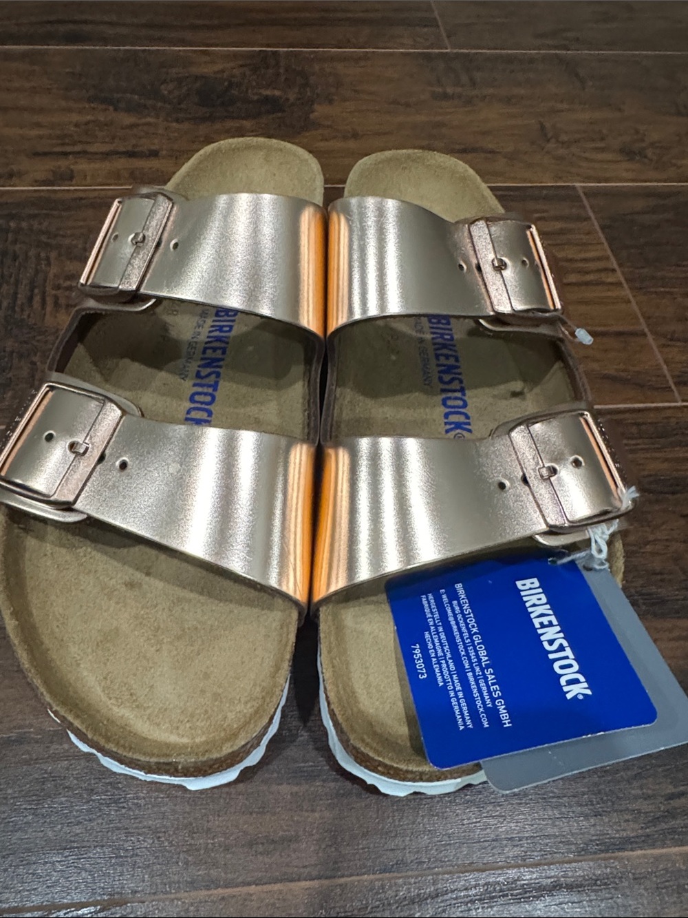 Birkenstock Arizona Metallic Rose Gold Double Strap Sandals - Picture 5 of 5